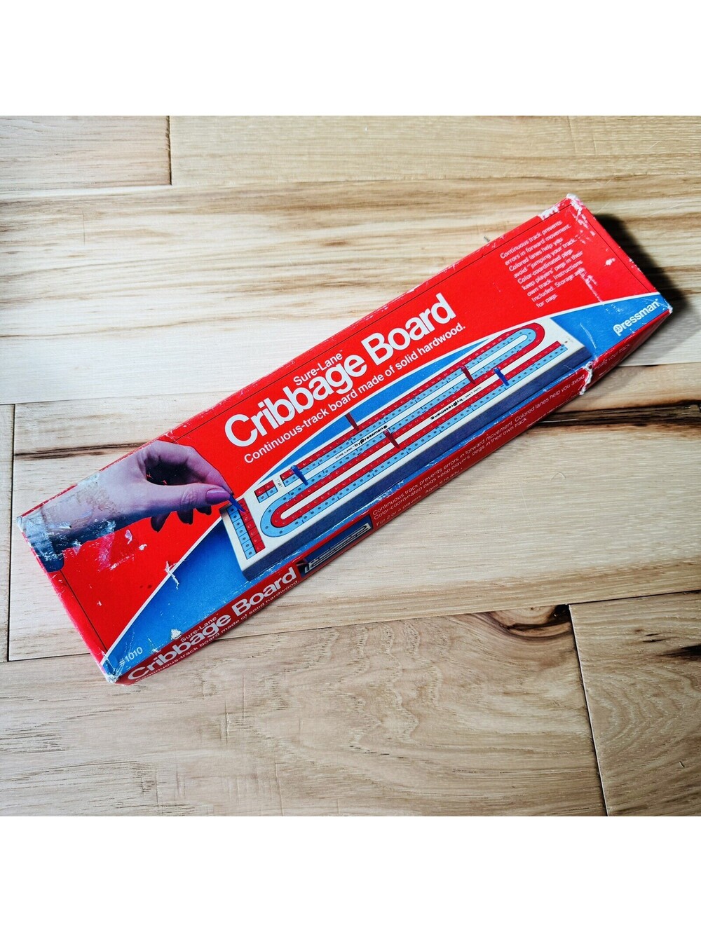 Vintage Solid Wood Cribbage Board Pressman Sure-Lane Game Complete 1983 In Box
